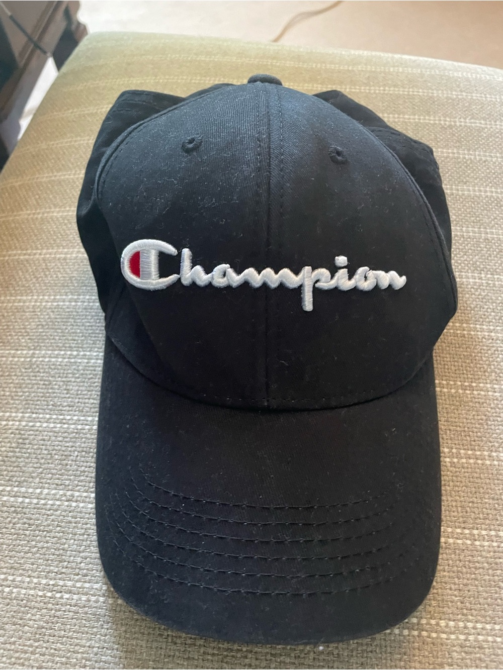 Champion Black and White Logo Cap with Red Accent